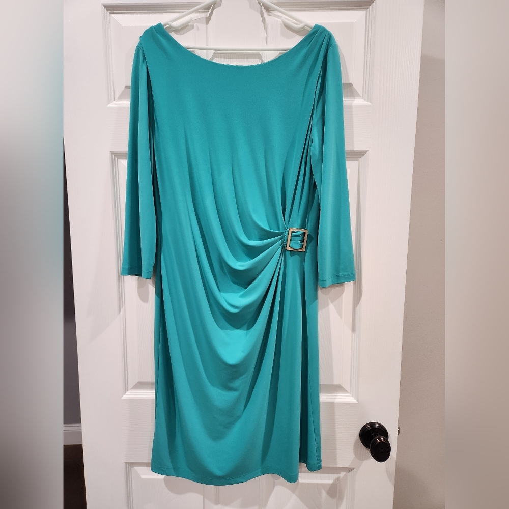 TAHARI ARTHUR LEVINE 3/4 SLEEVE BOAT NECK LINED SHEATH DRESS SZ 14